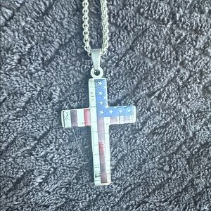 Silver and Blue Cross Pendant Necklace